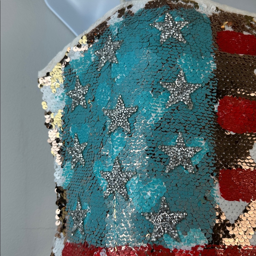 Judith March American Flag Sequins Mini Dress Patriotic Beaded Stars Medium - Picture 4 of 16